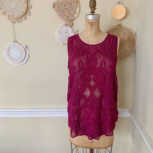 Lucky Brand Embroidered Beaded Plum Tank Top S